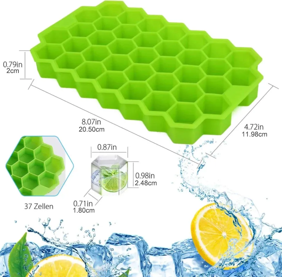 Honeycomb Ice Cream Tools Ice Tray Mold With lid 37 Hexagonal Ice Cube Making Tools Suitable for Beverage Beer