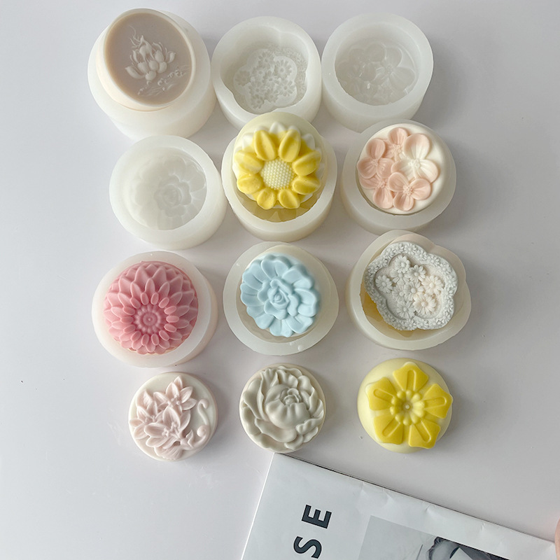 J6-209 DIY Round Flower Handmade Soap Silicone Mold Self Made Flower Candle Gypsum Mould