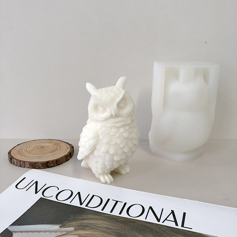 J147 DIY Handmade Gift Plaster Aroma Candle Craft  Wax Resin Mould 3D Large Size Owl Silicone Mold