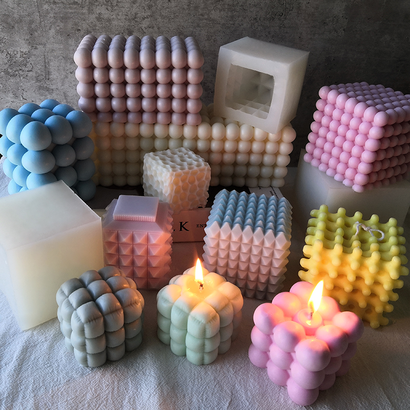 J1129 3D Bubble Rectangle Taper Magic Cube Silicone Candle Molds Large Size Spherical Cube Candle Mold