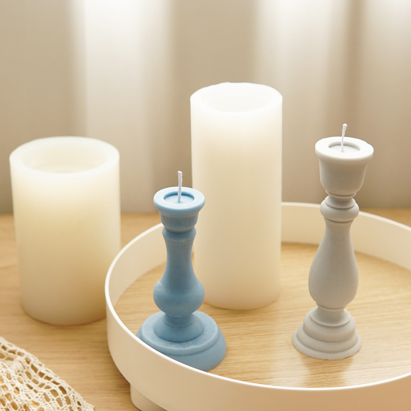 J192 Hot Sell Cylindrical Candlestick Silicone Mould Handmade Retro Candlestick Candle Mould
