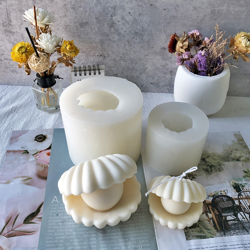 J196 DIY Handmade Home Decor 3D Pearl Shell Shaped Silicone Candle Mold