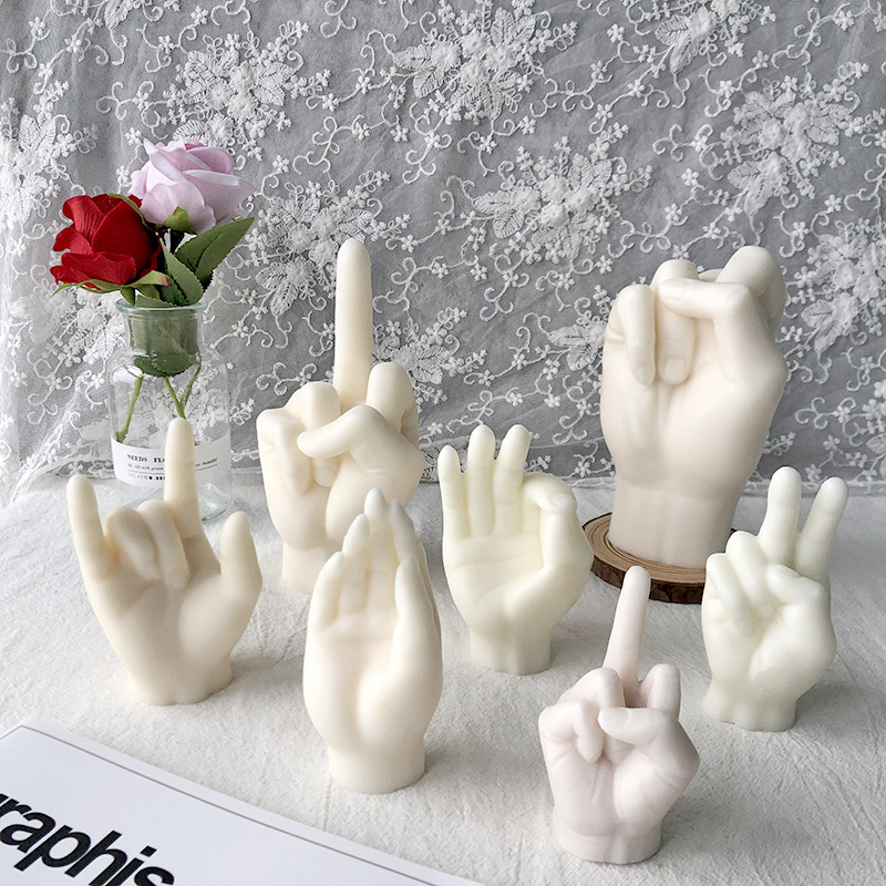 J158 Home Decoration DIY Handmade Gift Hand Gesture Art Design Sculpture Victory Middle Finger Silicone Candle Mold