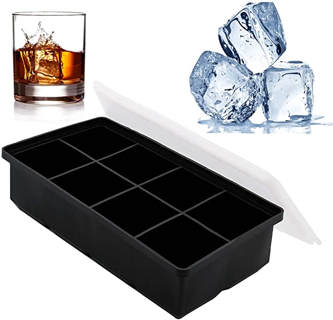 8 Cavity Large Square Cube Silicone Ice Tray Bandeja De Hielo Giant 2 Inch Ice Cubes Mold for Cocktails Bourbon