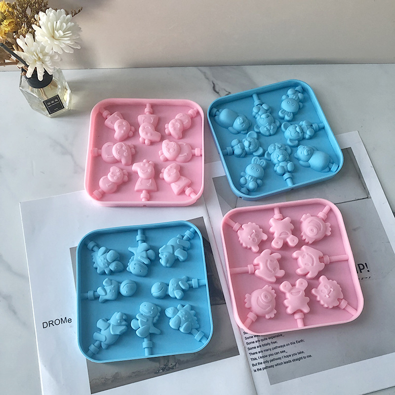 Silicone Bake Bakeware Tool Cartoon Pattern Lollipops Cake Molds Square Candy Chocolate Molds Cake Decorating Form