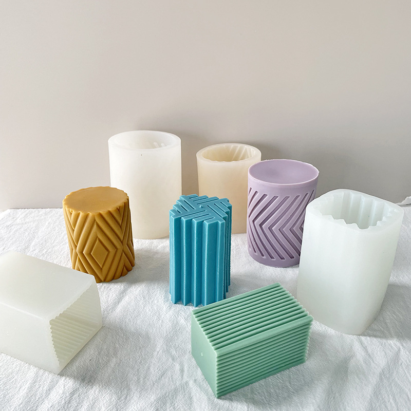 J6-199 Geometric Gear Pillar Candle Silicone Mold DIY Cylinder Soap Mold Aromatherapy Mould