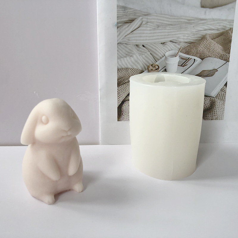 J6-217 Standing Cartoon Cute Rabbit Candle Silicone Mold DIY Little Lovely Rabbit Gypsum Ornaments Candle Mould