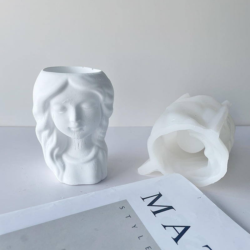 J2123 Girl Head Plaster Fower Pot Silicone Mold DIY Crystal Drip Plaster Resin Ornament Mold