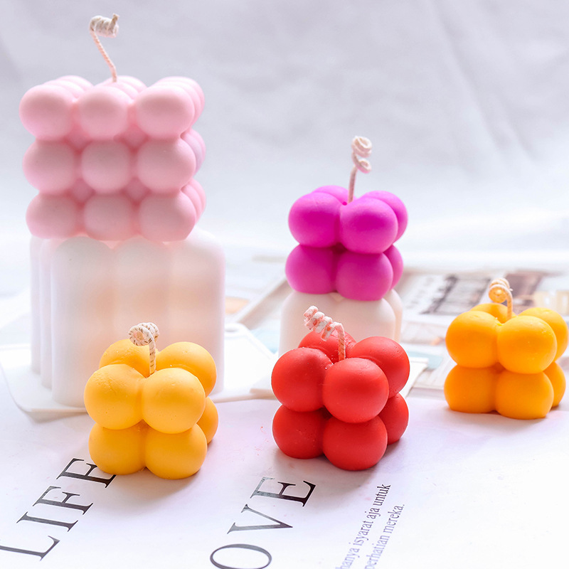 J17 Hot Sell DIY 6 Cavity Popular Round Magic Cube Mould Handmade Soy Aroma Wax Silicone Bubble Candle Mold