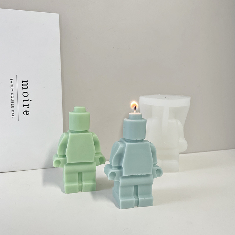 J6-113 Home Decor Christmas Gifts Craft Supplies  DIY Lego Cute Robot Silicone Candle Mold