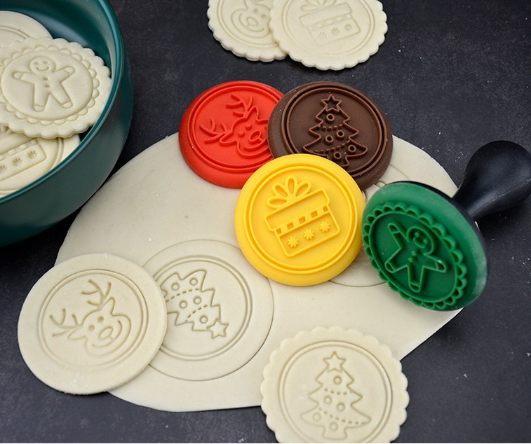 Silicone Cookie Mold Cookie Print Mold DIY Christmas Series 5 in 1Pattern Baking Tools Biscuit Mould