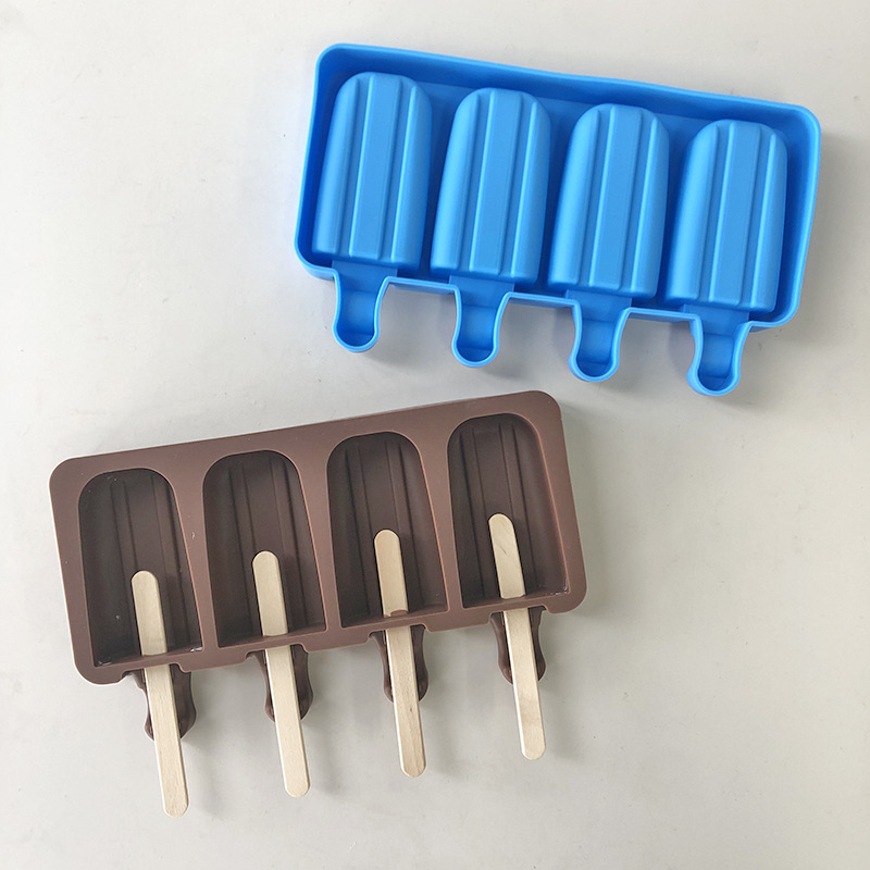 DIY 4-Hole Ice Cream Silicone Mold Homemade Classic Striped Ice-cream Popsicle Baking Mold with Sticks