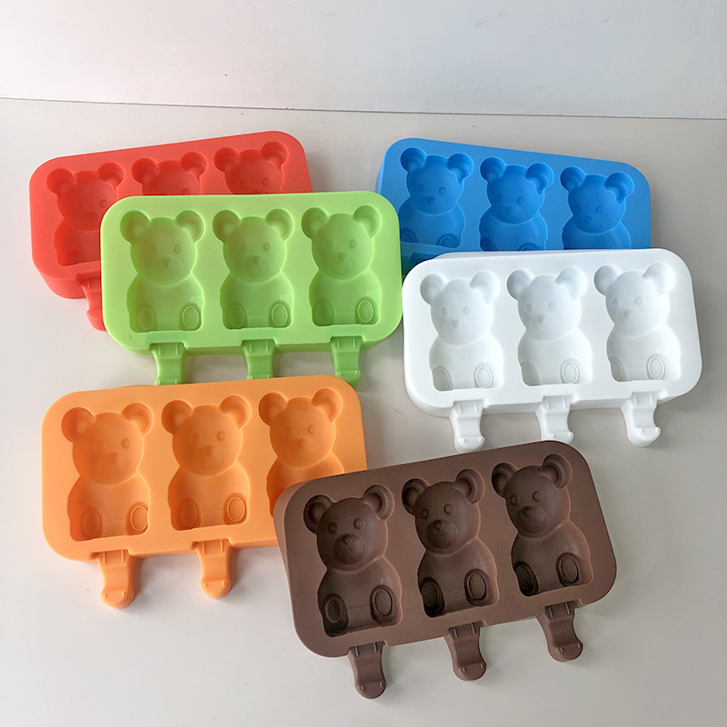 DIY Food Grade Bpa Free Ice Maker Tools Bear Popsicle Ice Cube Pop Tray With Lid Silicone Ice Cream Mold For Kids