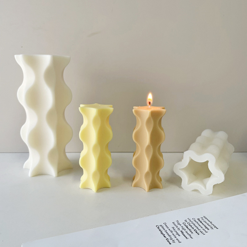 J1185 Handmade DIY Gift Soy Wax Candle Molds Geometric Art Wavy Silicone Candle Mould