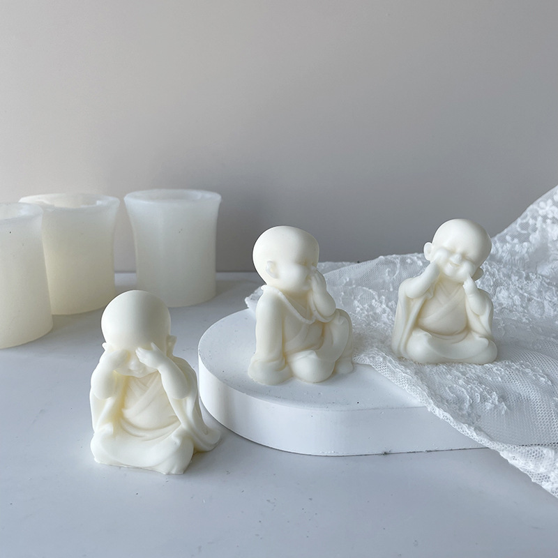 J6-18 DIY Handmade Monk Plaster Clay Candle Making Mould Buddha Statue Crafts Decoration 3D Buddhist Monk Silicone Mold