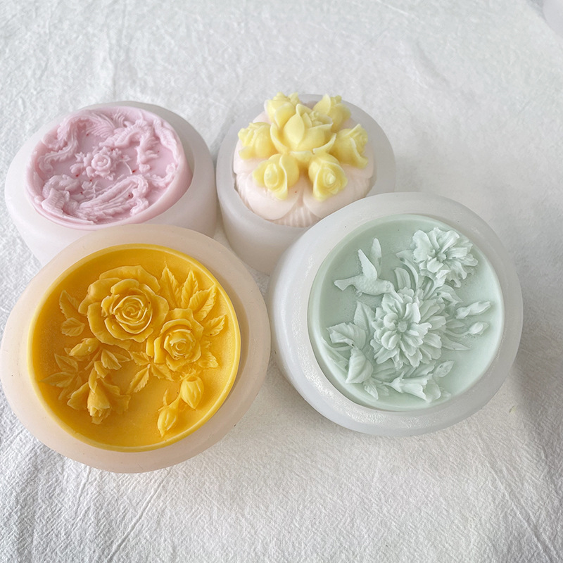 J6-56  Home Decor DIY 3D Creative Round Rose Shape Handmade Soap Aroma Scented Flower Candle Silicone Mold
