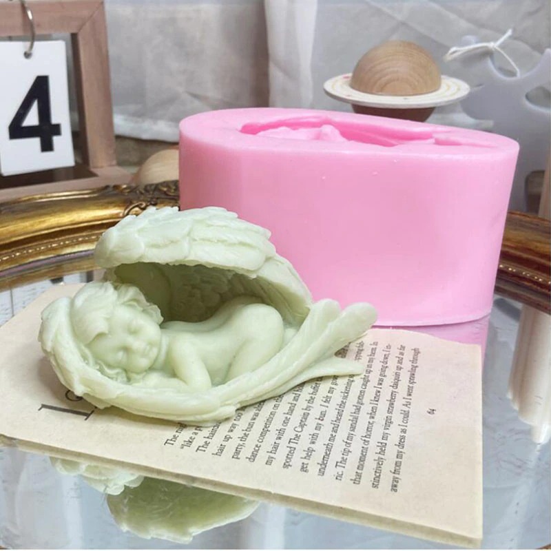 J179 3D Handmade Home Plaster Decoration Tools Mould Sleeping Angel Shape Aromatherapy Candle Molds