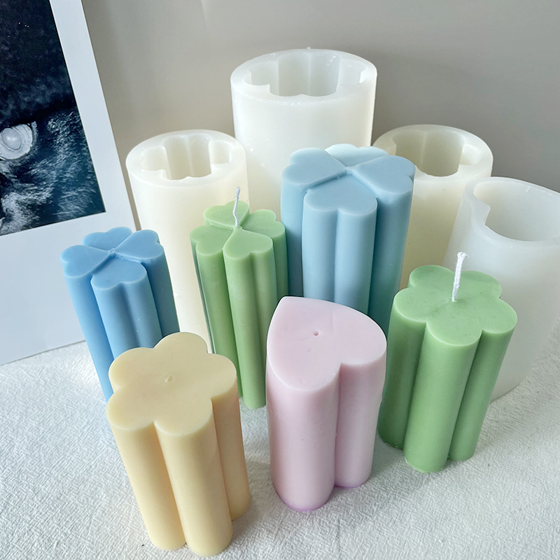 J6-27 Home Decoration DIY handmade four-leaf clover soap silicone mold petal heart-shaped pillar candle mold for resin art