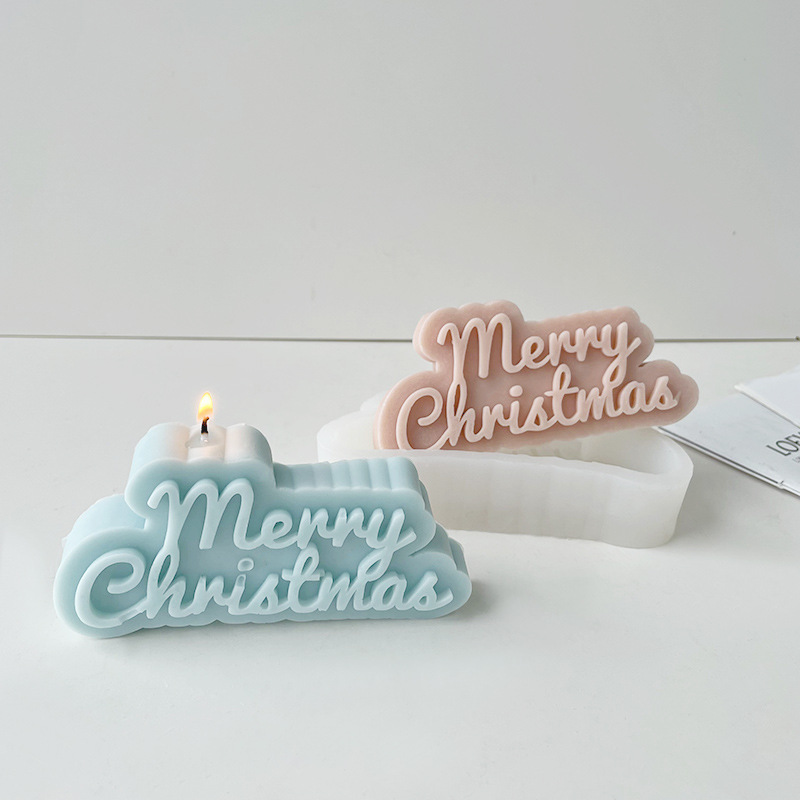 J6-262 Merry Christmas English Letter Aromatic Candle Silicone Mold DIY Christmas Handmade Soap Cake Baking Mold