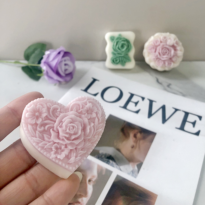 J6-120 DIY Love Heart Shaped Rose Flower Soap Silicone Mold Valentine&#39;s Day 3D Handmade Rose Flower Candle Cake Silicone Mold