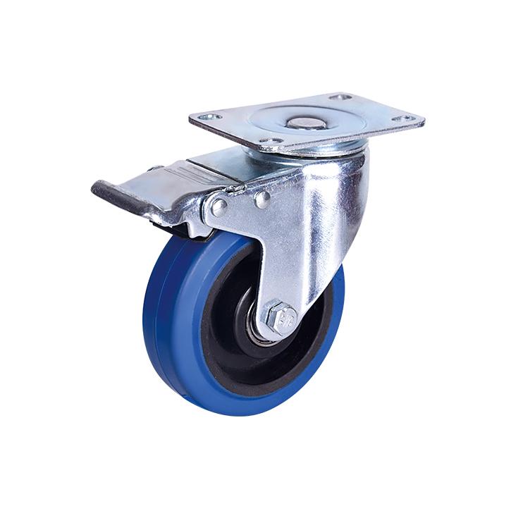 Industrial European Blue Elastic Rubber Castor Medium Duty wheel