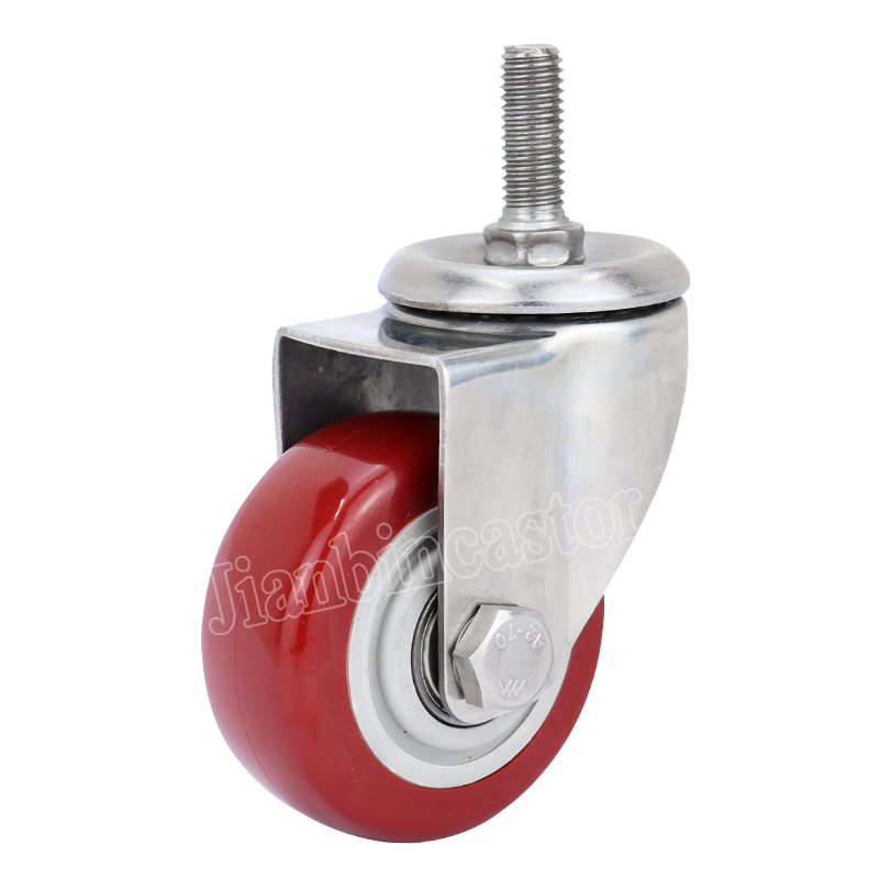 3/4/5 inch red PU PVC Stainless Steel Fixed Swivel Brake Caster Wheel
