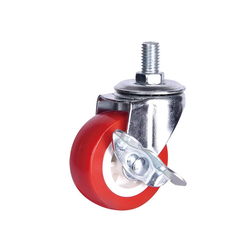 Rotating Castors Wheels Durable PP Core PVC Material Trolley Caster Ruedas Giratorias Stem Locking Red cator