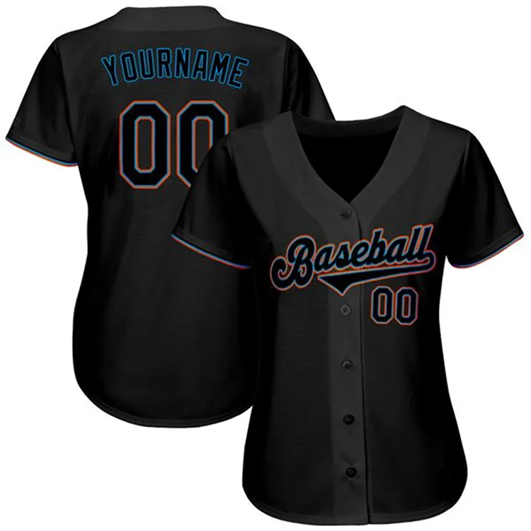  High Quality Custom Breathable Baseball Jersey Polyester Women Black Stitched Baseball Jersey Embroidery Custom