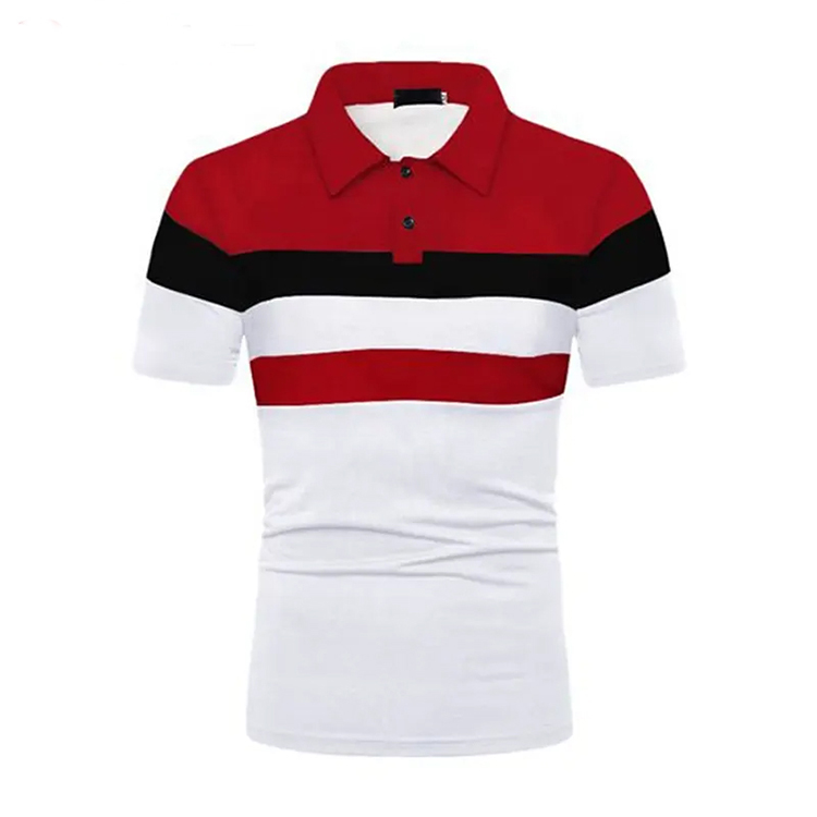 Wholesale Custom Men Polo Shirts Striped Color block Men's Short Sleeve Polo T-shirt Mens Golf Shirts