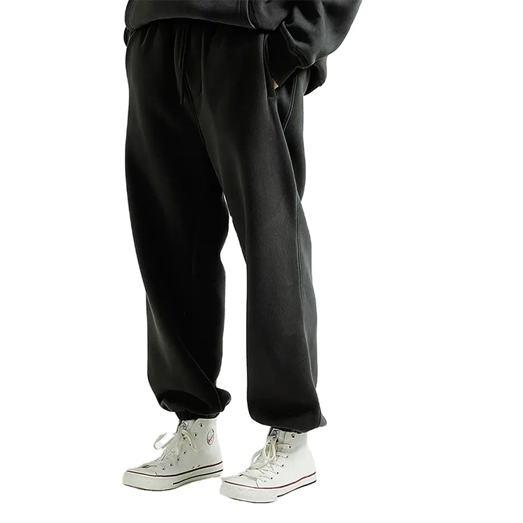  Custom 350G CVC Leisure Elastic Waistband Drawstring Tight Edge Heavy Fleece Plain Jogger Unisex Harem Pants