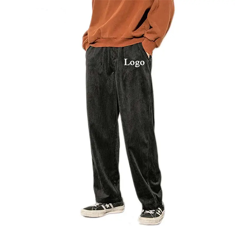 Men Custom Logo Basic Unisex 4 Pocket Sweatpants Fashion Black Cotton Hip Hop Trousers Vintage Corduroy Joggers