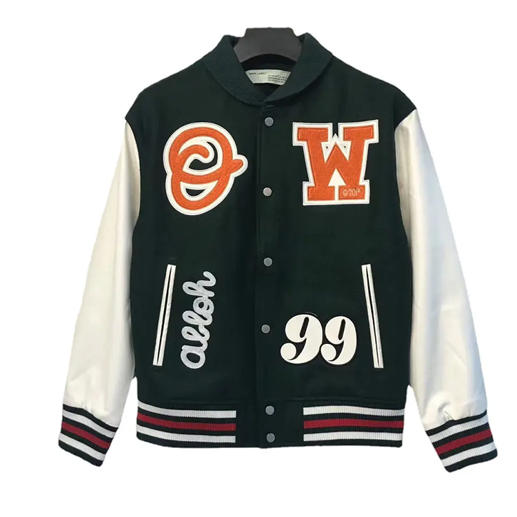  Custom double color patchwork patch embroidered college bomber flight jacket for men