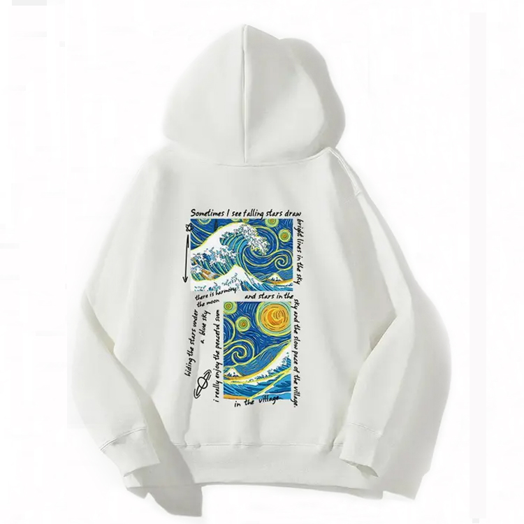  Oil Painting Print Thick Hoodie High Quality 100% Cotton Hooded Sweatshirts Casual Sports Hoodie