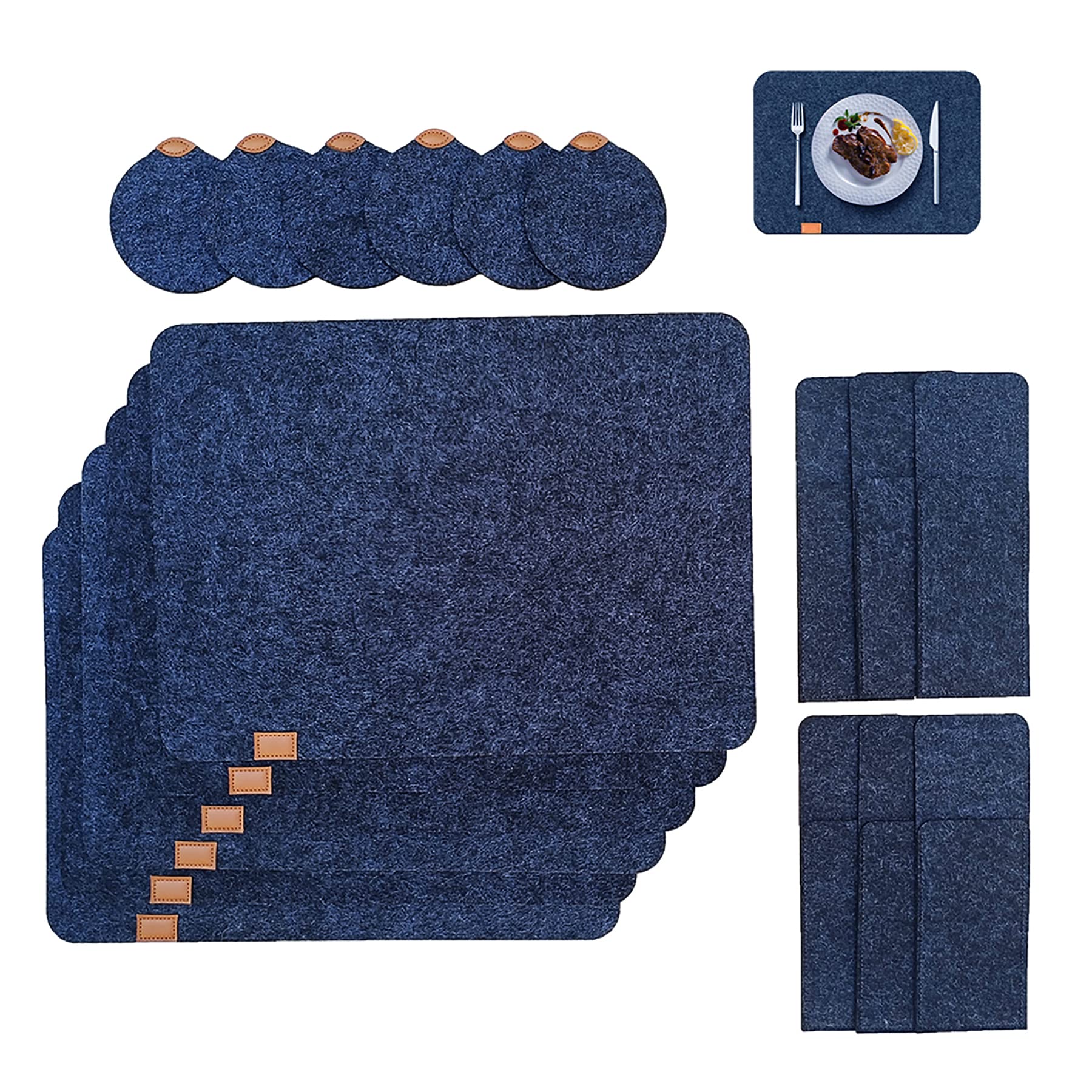 6 sets of placemats, washable felt table mat, anti-slip, heat and stain resistant kitchen table mat easy to clean