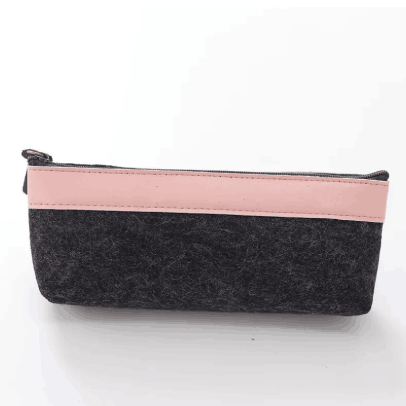 Simple fashion portable multifunctional felt fabric cloth pen bag with leather stationery school supplies pencil bag