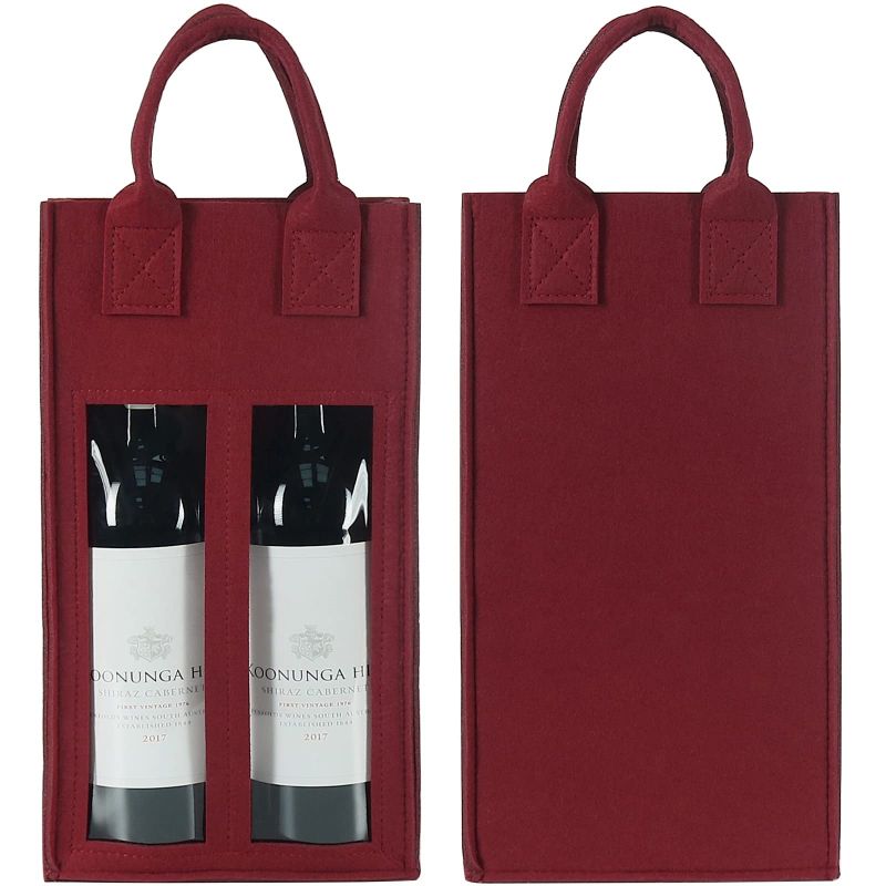 JI HANG Double wine bag with a window, with a handle of the felt wine bag handbag Party gifts Travel red wine bottle bags