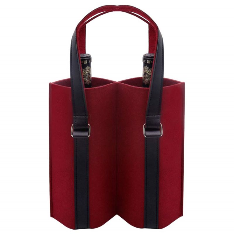 JI HANG High quality luxury custom logo gift red wine felt portable wine bag with leather handle