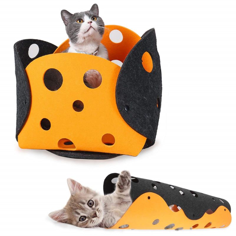 JI HANG Perforated cat-rabbit tunnel, DIY cat crawling tunnel, cute cat toys, folding game mat, pet felt, multi-function cat nest, indoor cat toys
