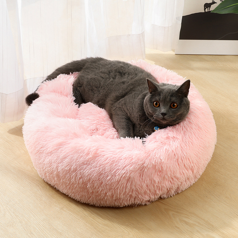  In-Stock Calming Donut Cuddler Bed for Small Medium Dogs & Cats, Plush Cozy Round Pet Bed, Fluffy Self Warming Indoor Sleeping Bed Cushion Mat, Machine Washable