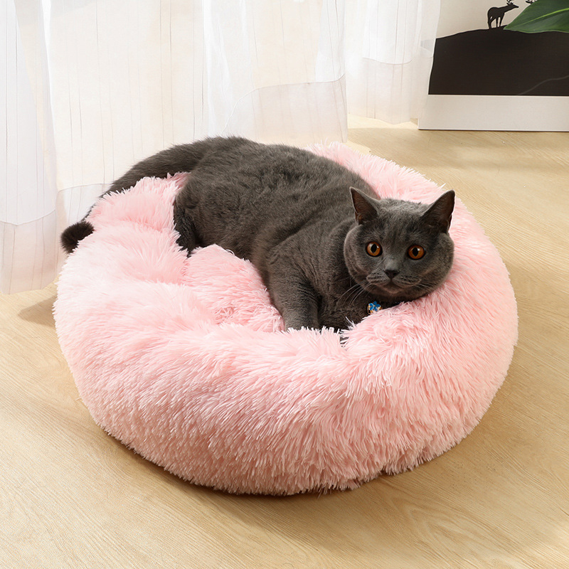 In-Stock Calming Donut Cuddler Bed for Small Medium Dogs & Cats, Plush Cozy Round Pet Bed, Fluffy Self Warming Indoor Sleeping Bed Cushion Mat, Machine Washable