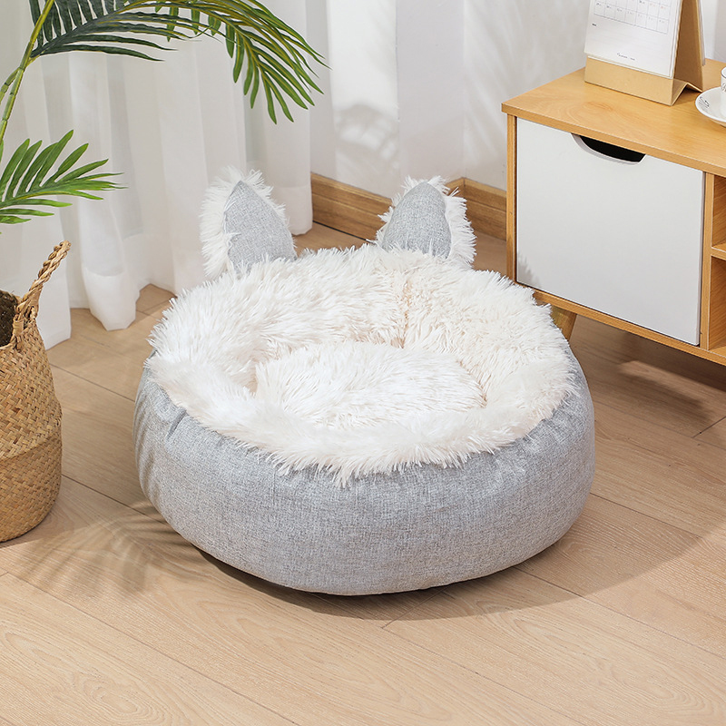 Supplies Cartoon Pattern Decorative Pet Bed with Knitted Soft Velvet Fabric for Small Lovely Pets