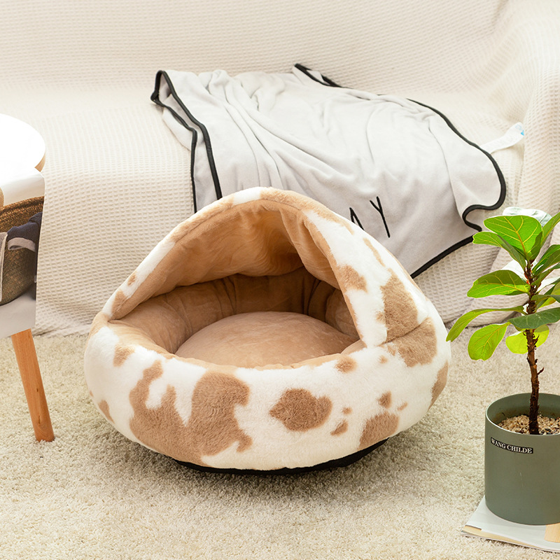 Pet Supplies Distributor Self-Heating Round Semi-Closed Cat Cave Bed With Super Soft Plush For Keeping Warm