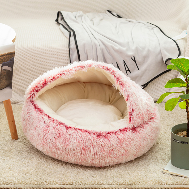 Pet Supplies Distributor Self-Heating Round Semi-Closed Cat Cave Bed With Super Soft Plush For Keeping Warm