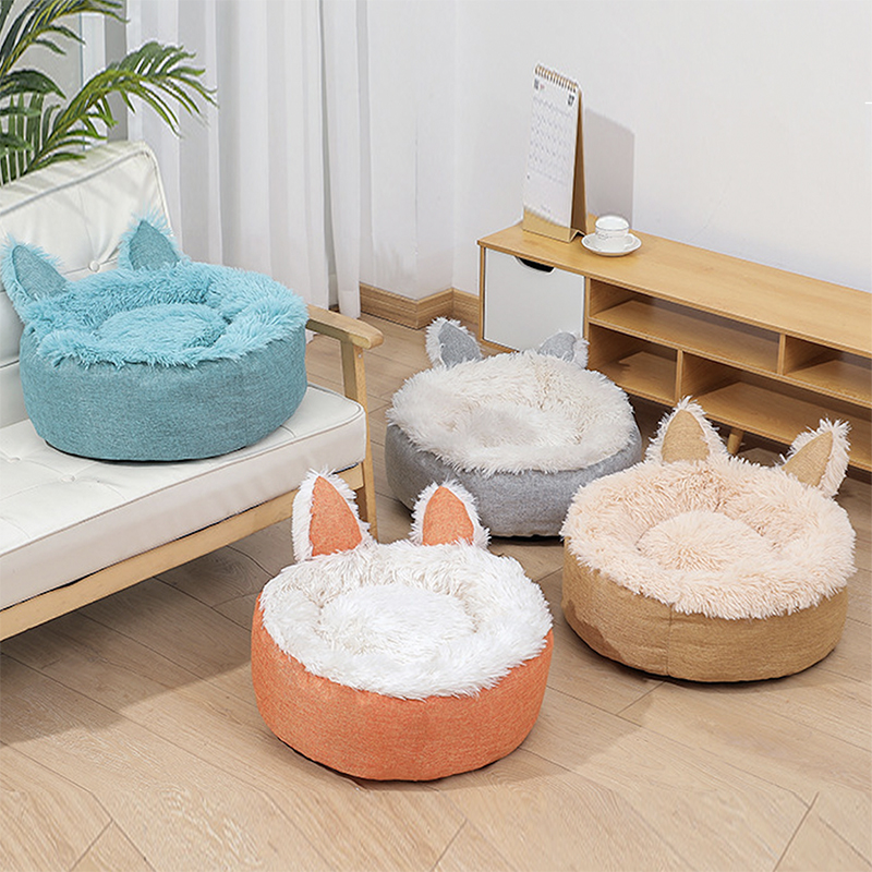Supplies Cartoon Pattern Decorative Pet Bed with Knitted Soft Velvet Fabric for Small Lovely Pets