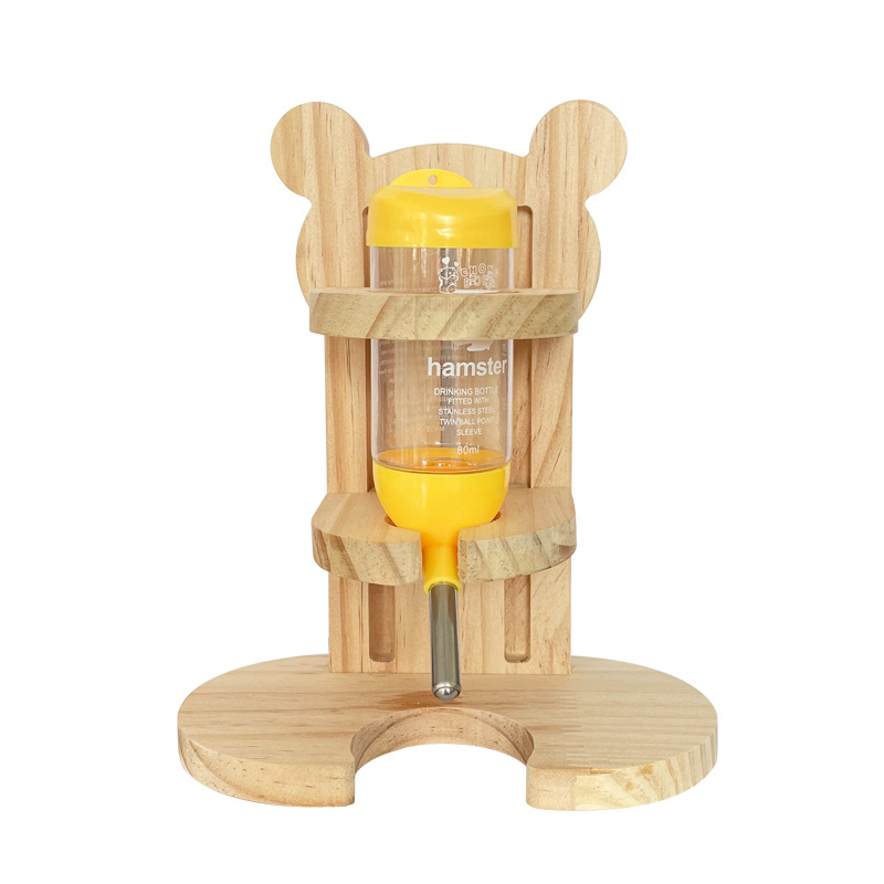 Wholesale height adjustable Wooden Holder Hamster Drinking Bottle Hamster Water Feeder Hamster Water Bottle with Holder