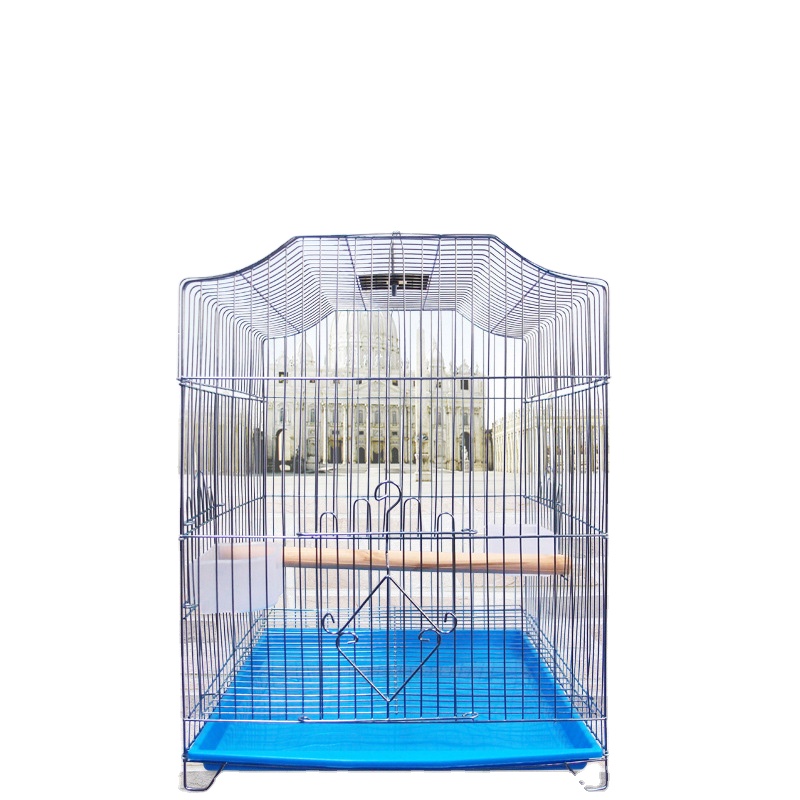 High quality folding metallic plating medium parrot cage with wooden frame and food box