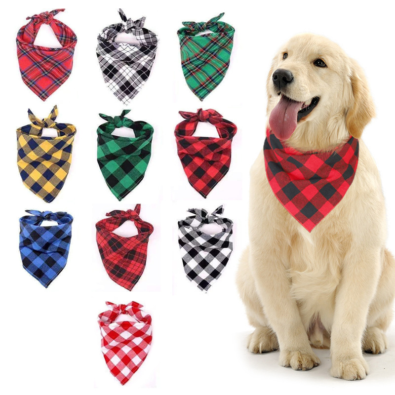 Wholesale high quality customized plaid cotton pet bandana dog scarf dog bandana