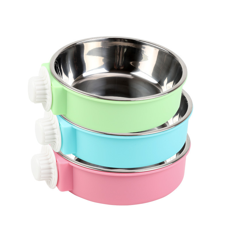 Manufacturer low price crate stainless steel dog feeding bowl detachable pet hanging bowl