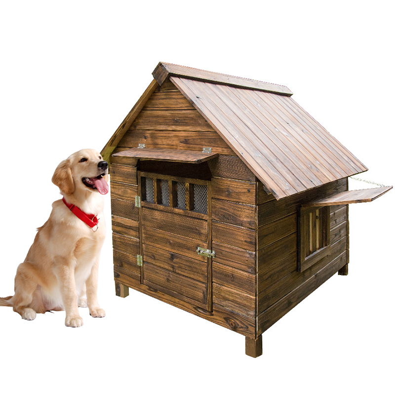 Outdoor wooden large pet house anti-corrosion shade carbonized wood dog house waterproof and easy to clean pet house