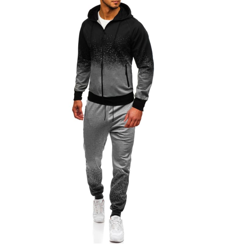 Men's Full Zip Long Sleeve Hoodie and Jogger Sports Tracksuit Set